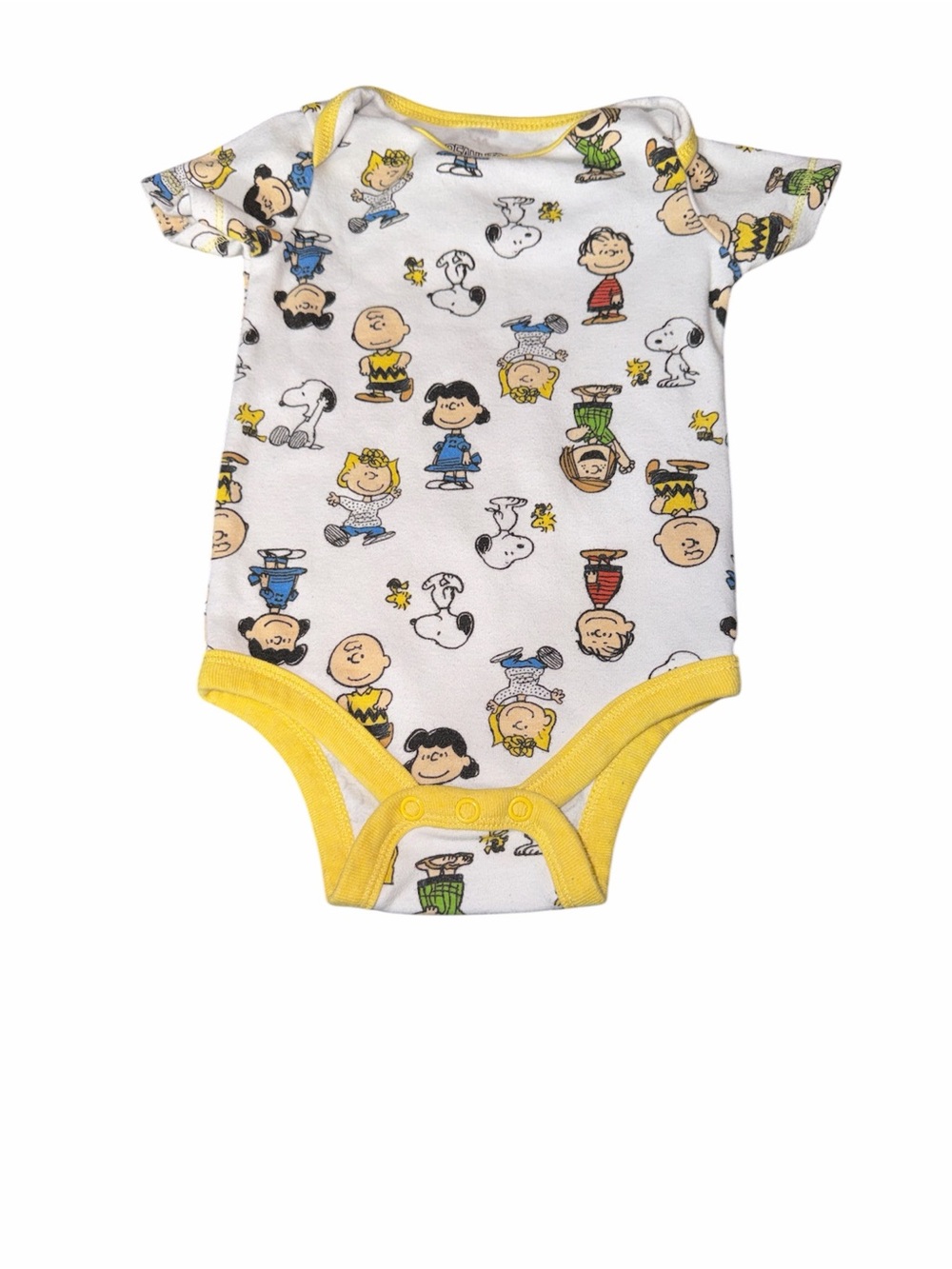 Peanuts White‎ Bodysuit with Yellow Trim and Character Print